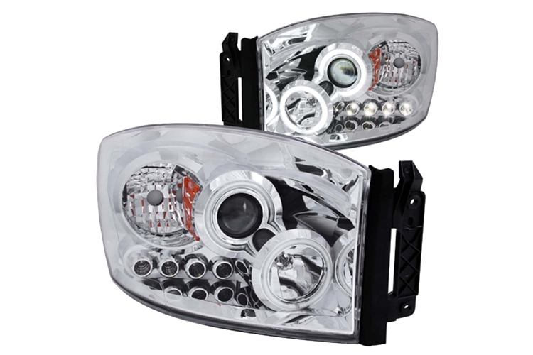 Chrome CCFL Projector Headlights With LEDs 06-08 Dodge Ram - Click Image to Close